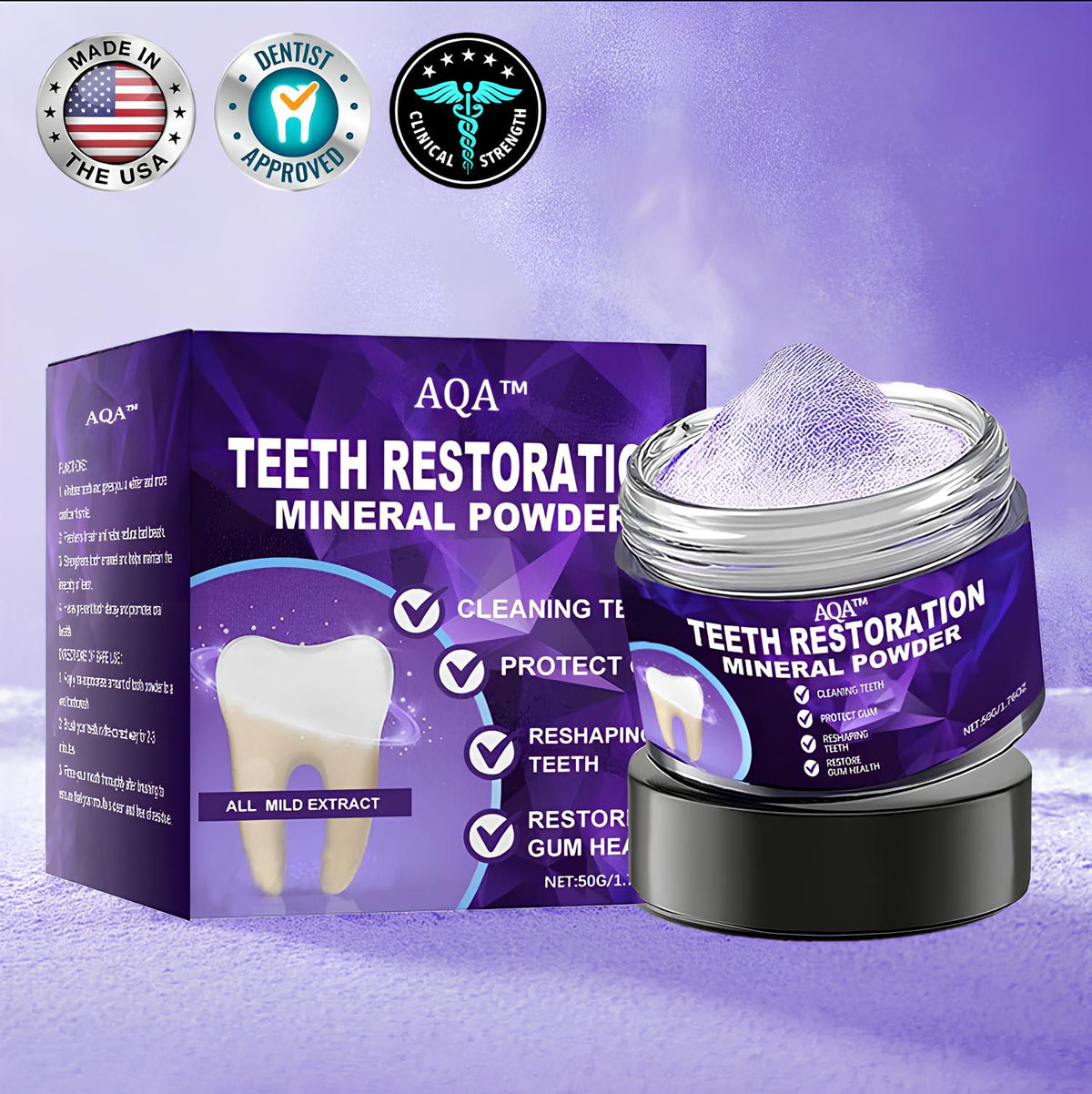 AQA™ Poudre minérale réparatrice dentaire 🦷 (approuvée par l’ADA)
